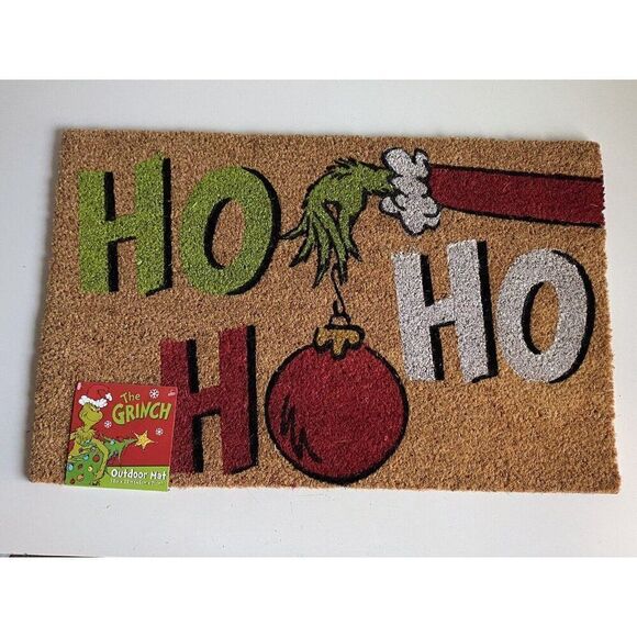 Dr. Seuss The Grinch HO HO HO Coir Doormat Rug Christmas Porch Outdoor Holiday - Picture 1 of 9